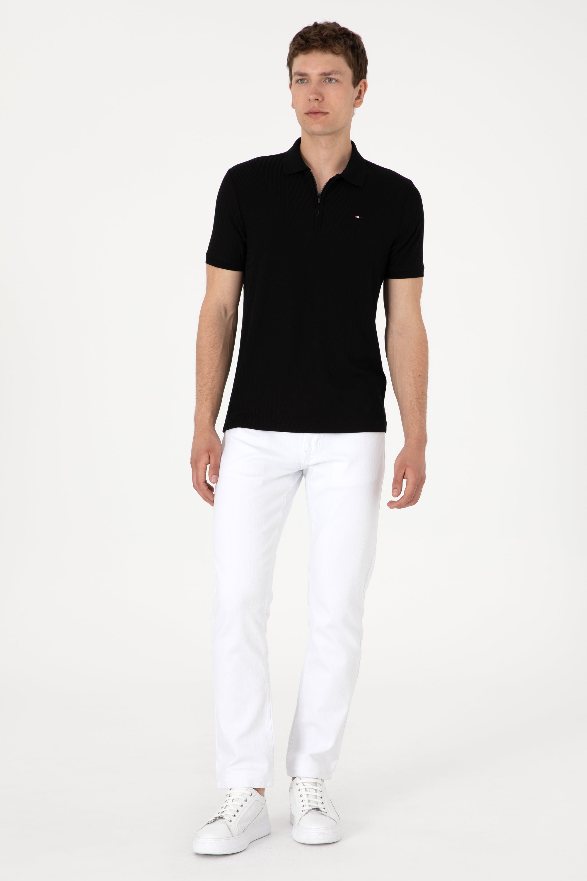 Tricou Polo Bărbați Negru Cu Închidere Fermoar