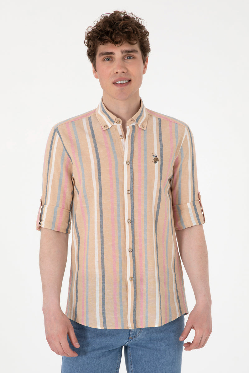 Camasa Barbat Cu Dungi Verticale si Logo Multicolor