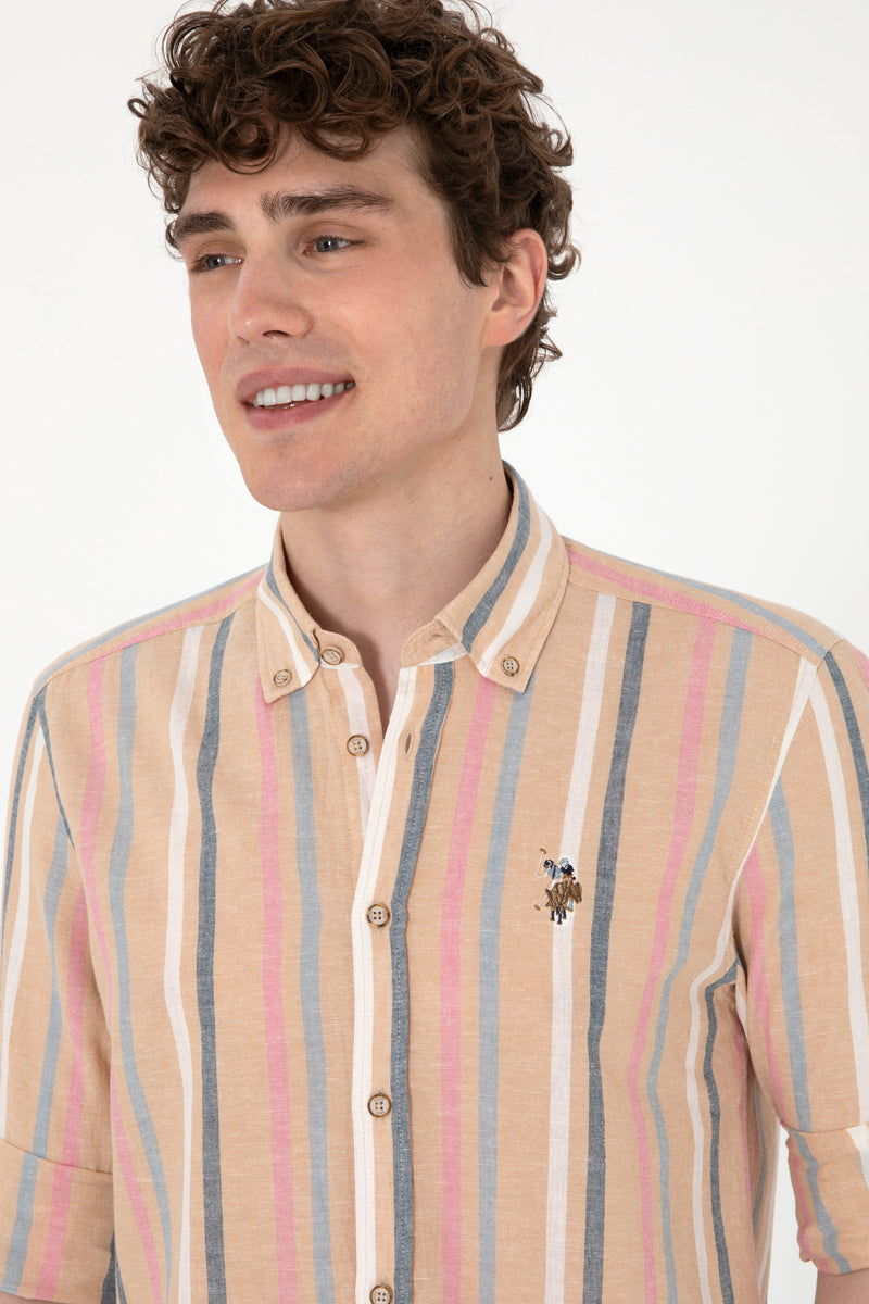 Camasa Barbat Cu Dungi Verticale si Logo Multicolor