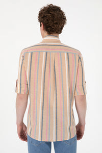 Camasa Barbat Cu Dungi Verticale si Logo Multicolor