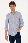 Camasa Barbat Alba Cu Dungi Verticale Dese pe Albastru