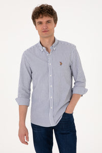 Camasa Barbat Alba Cu Dungi Verticale Dese pe Albastru