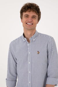Camasa Barbat Alba Cu Dungi Verticale Dese pe Albastru