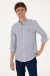 Camasa Barbat Alba Cu Dungi Verticale Dese pe Albastru