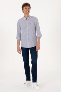 Camasa Barbat Alba Cu Dungi Verticale Dese pe Albastru