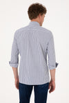 Camasa Barbat Alba Cu Dungi Verticale Dese pe Albastru