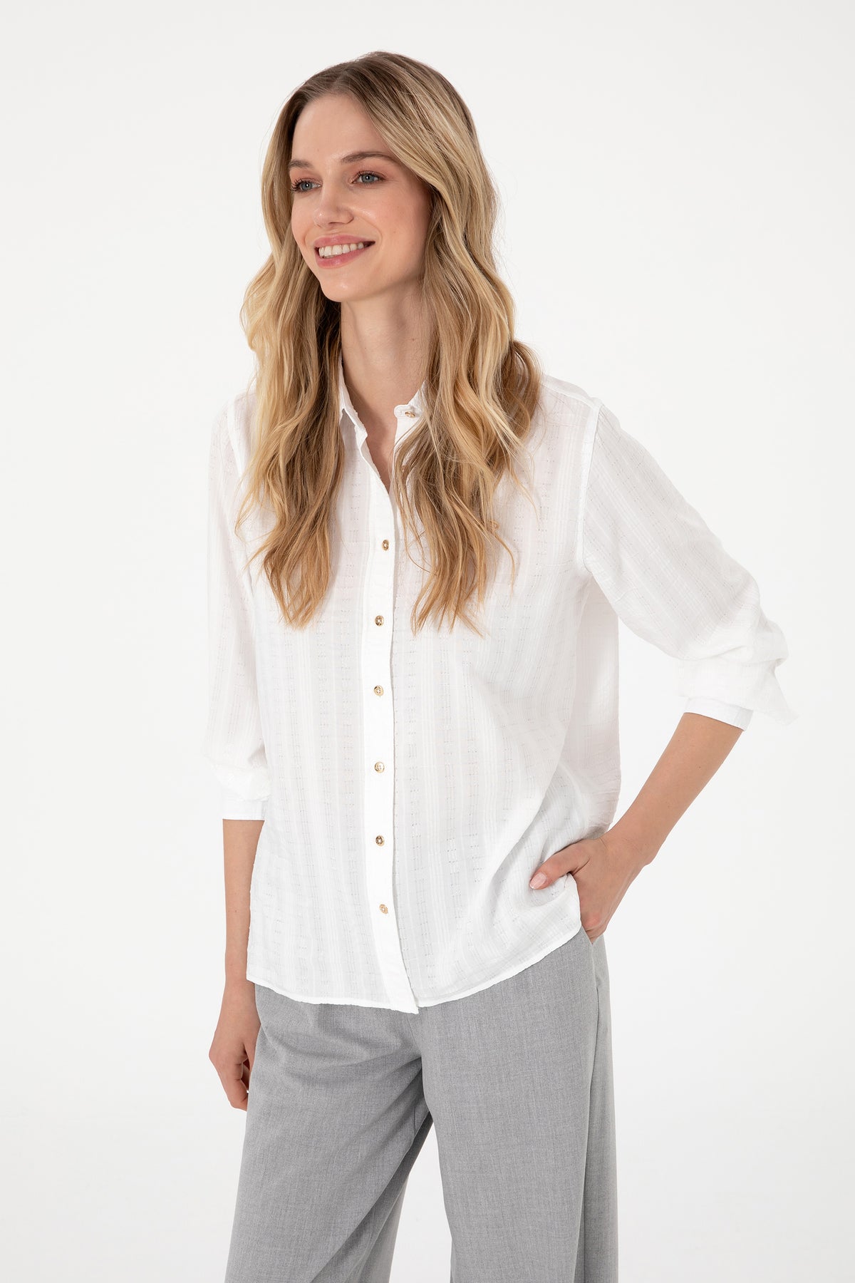 Camasa Alba Dama Cu Textura Speciala
