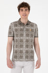 Tricou Polo Barbat Kaki cu Print