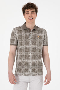 Tricou Polo Barbat Kaki cu Print