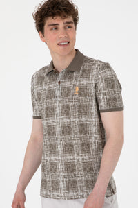 Tricou Polo Barbat Kaki cu Print