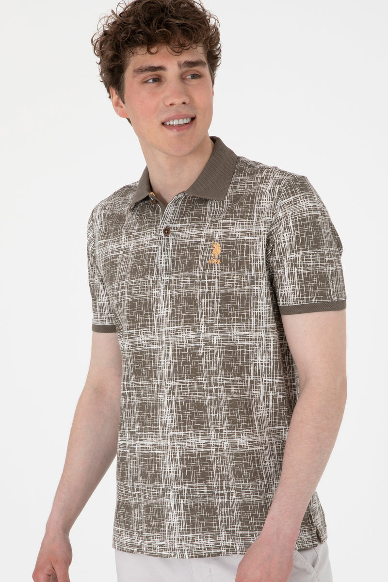 Tricou Polo Barbat Kaki cu Print