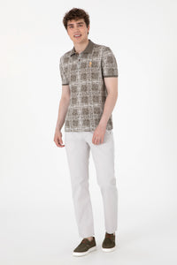 Tricou Polo Barbat Kaki cu Print