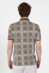 Tricou Polo Barbat Kaki cu Print