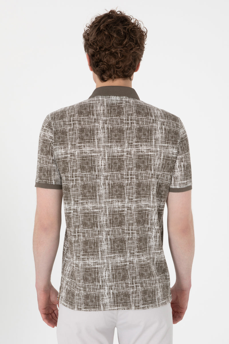 Tricou Polo Barbat Kaki cu Print