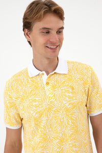 Tricou Polo Bărbați Galben/ Alb Cu Model Și Logo Brodat