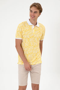 Tricou Polo Bărbați Galben/ Alb Cu Model Și Logo Brodat
