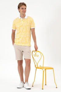 Tricou Polo Bărbați Galben/ Alb Cu Model Și Logo Brodat