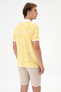 Tricou Polo Bărbați Galben/ Alb Cu Model Și Logo Brodat