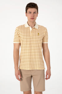 Tricou Polo Barbat Bej cu Model Grafic