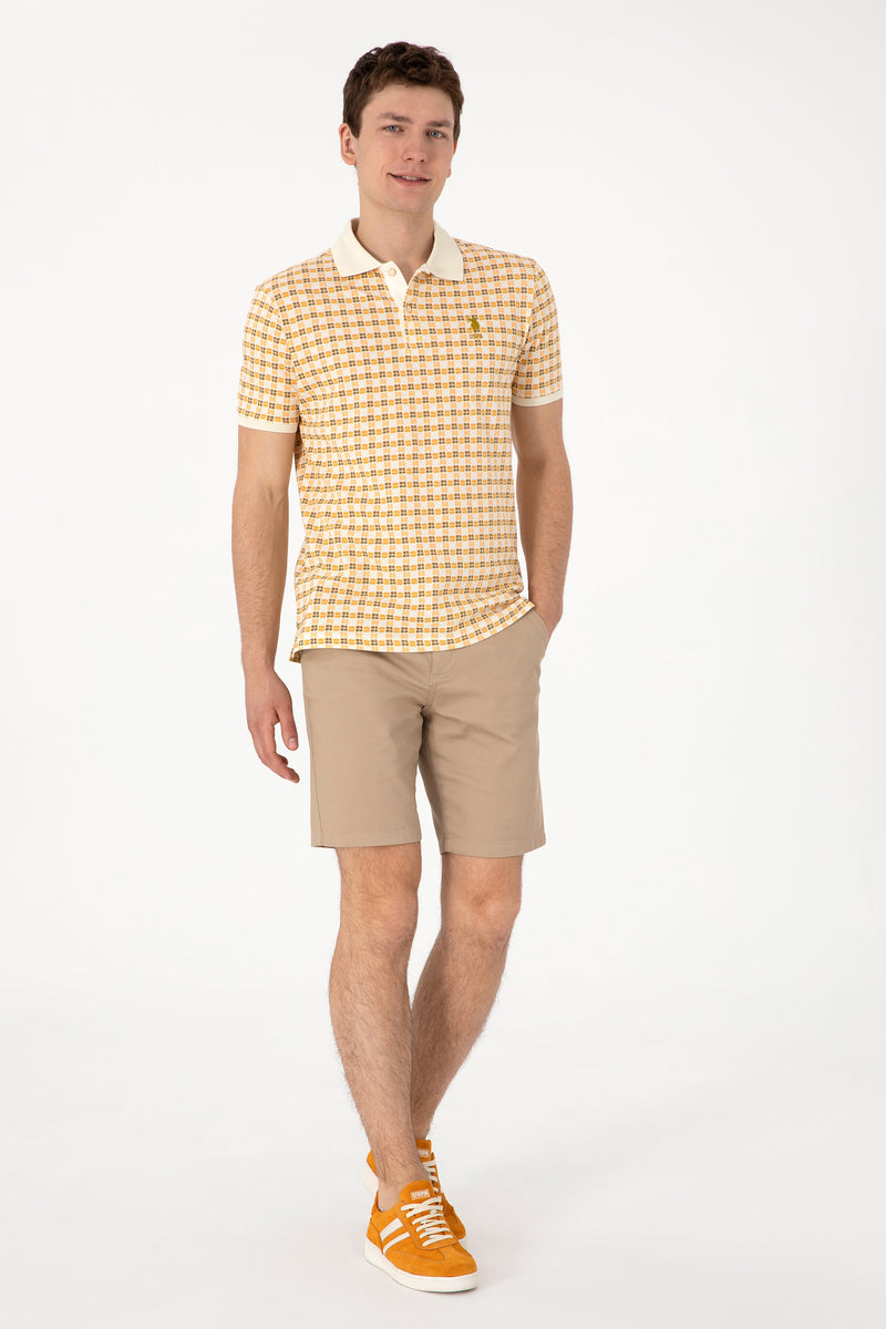 Tricou Polo Barbat Bej cu Model Grafic