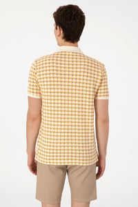 Tricou Polo Barbat Bej cu Model Grafic