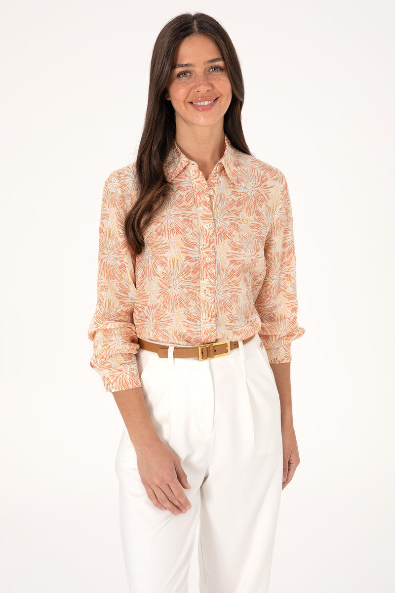 Camasa Dama Bej cu Motive Florale