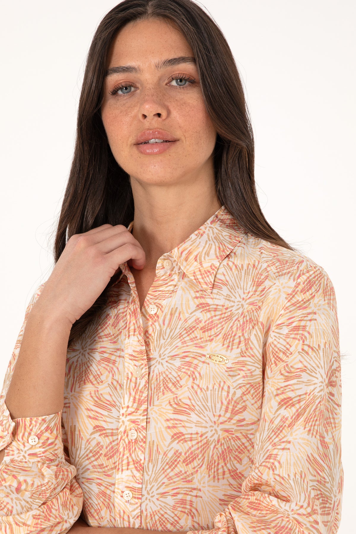 Camasa Dama Bej cu Motive Florale