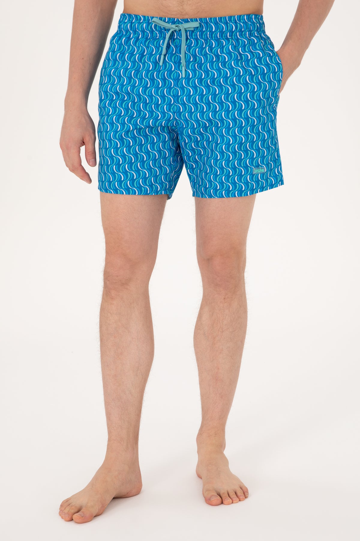 Șort de Baie Bărbați Albastru Deschis Cu Model Multicolor