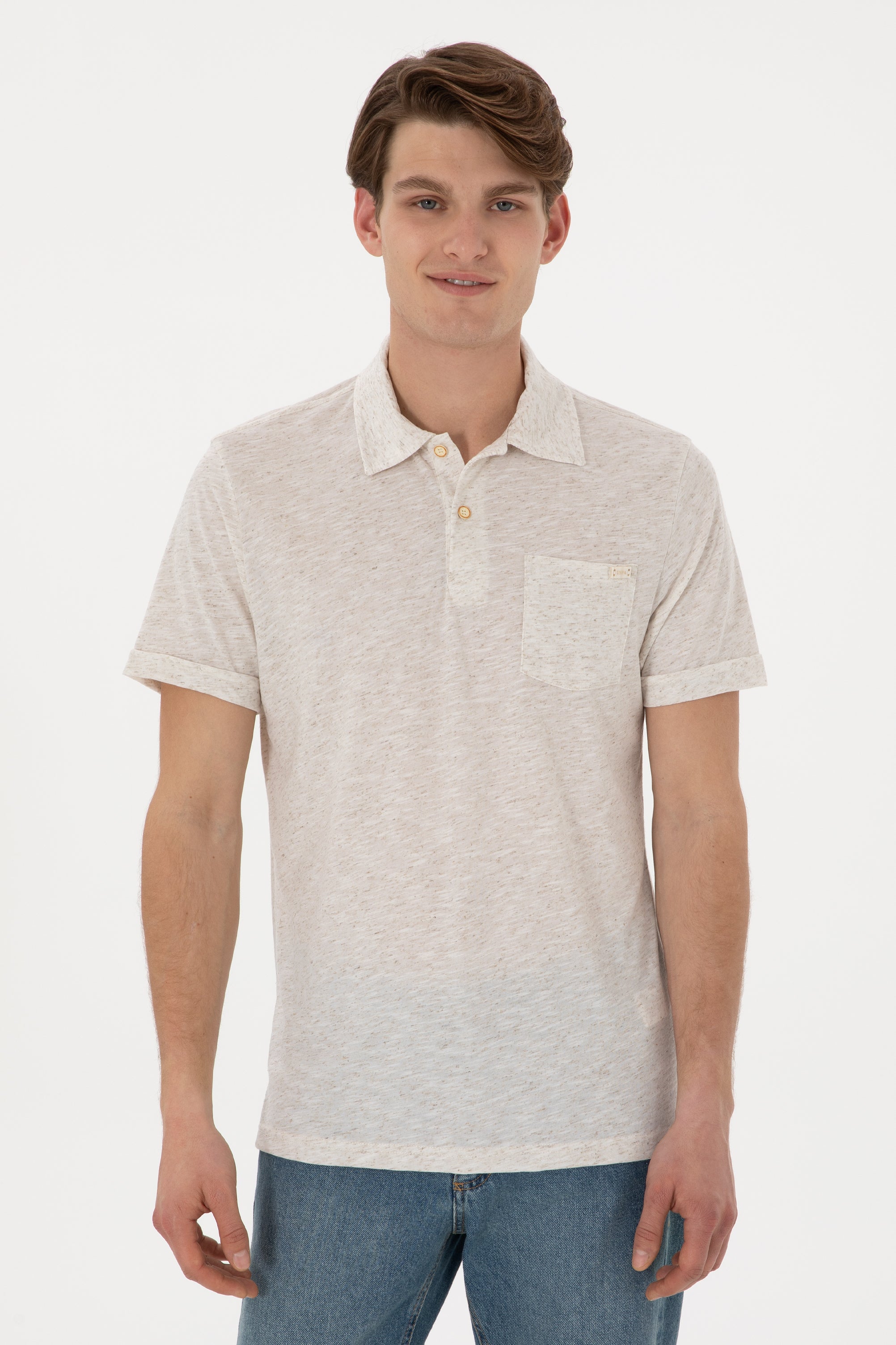 Tricou Polo Barbat Bej Cu Guler Moale si Imprimeu Desert Dust U.S.