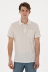Tricou Polo Barbat Bej Cu Guler Moale si Imprimeu Desert Dust