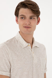 Tricou Polo Barbat Bej Cu Guler Moale si Imprimeu Desert Dust