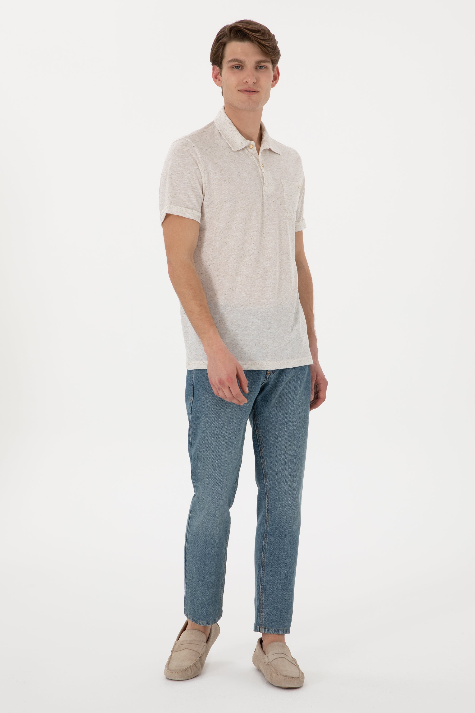 Tricou Polo Barbat Bej Cu Guler Moale si Imprimeu Desert Dust U.S.