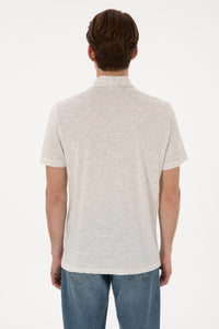 Tricou Polo Barbat Bej Cu Guler Moale si Imprimeu Desert Dust