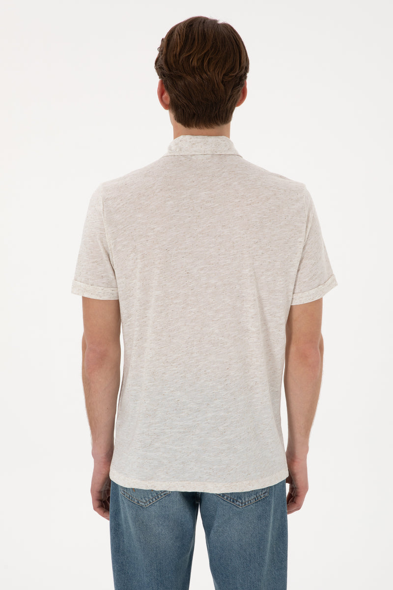 Tricou Polo Barbat Bej Cu Guler Moale si Imprimeu Desert Dust