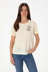Tricou Damă Galben Comfort Fit Cu Model Floral