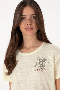 Tricou Damă Galben Comfort Fit Cu Model Floral