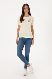 Tricou Damă Galben Comfort Fit Cu Model Floral