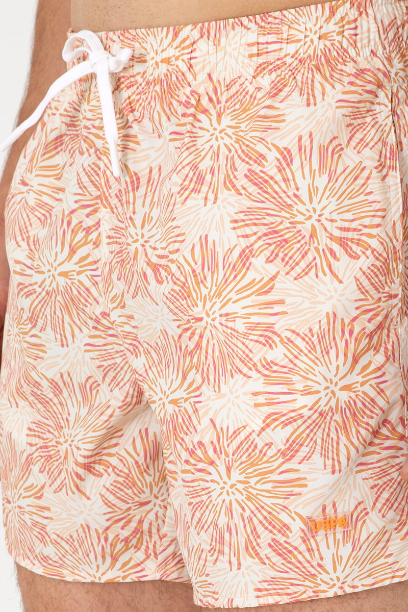 Sort Baie Barbat Bej cu Motive Florale