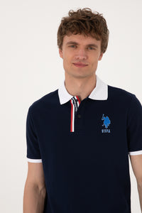 Tricou Polo Bărbați Bleumarin Cu Guler Cu Detaliu Și Imprimeu Logo