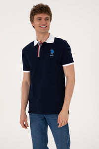 Tricou Polo Bărbați Bleumarin Cu Guler Cu Detaliu Și Imprimeu Logo