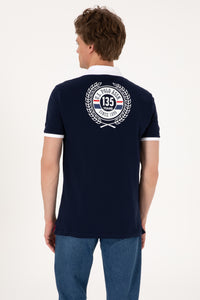 Tricou Polo Bărbați Bleumarin Cu Guler Cu Detaliu Și Imprimeu Logo