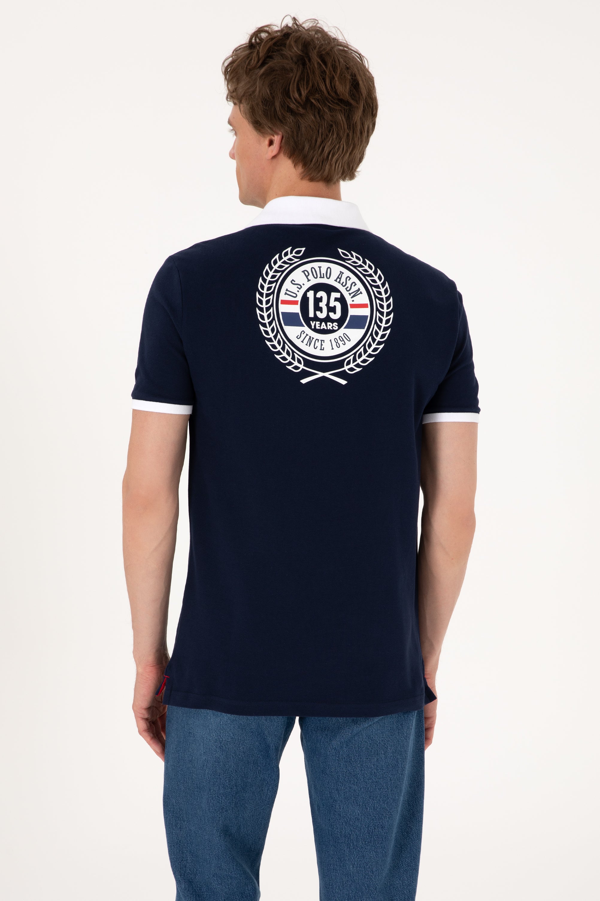 Tricou Polo Bărbați Bleumarin Cu Guler Cu Detaliu Și Imprimeu Logo