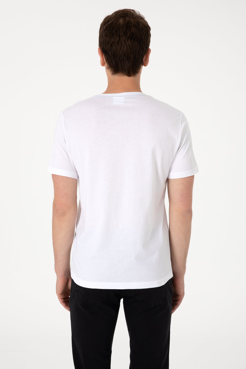 Tricou Barbat Alb cu Guler Rotund