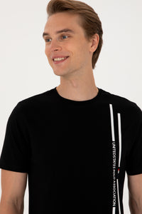 Tricou Barbat Negru cu Guler Rotund