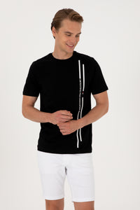 Tricou Barbat Negru cu Guler Rotund