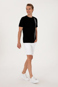 Tricou Barbat Negru cu Guler Rotund