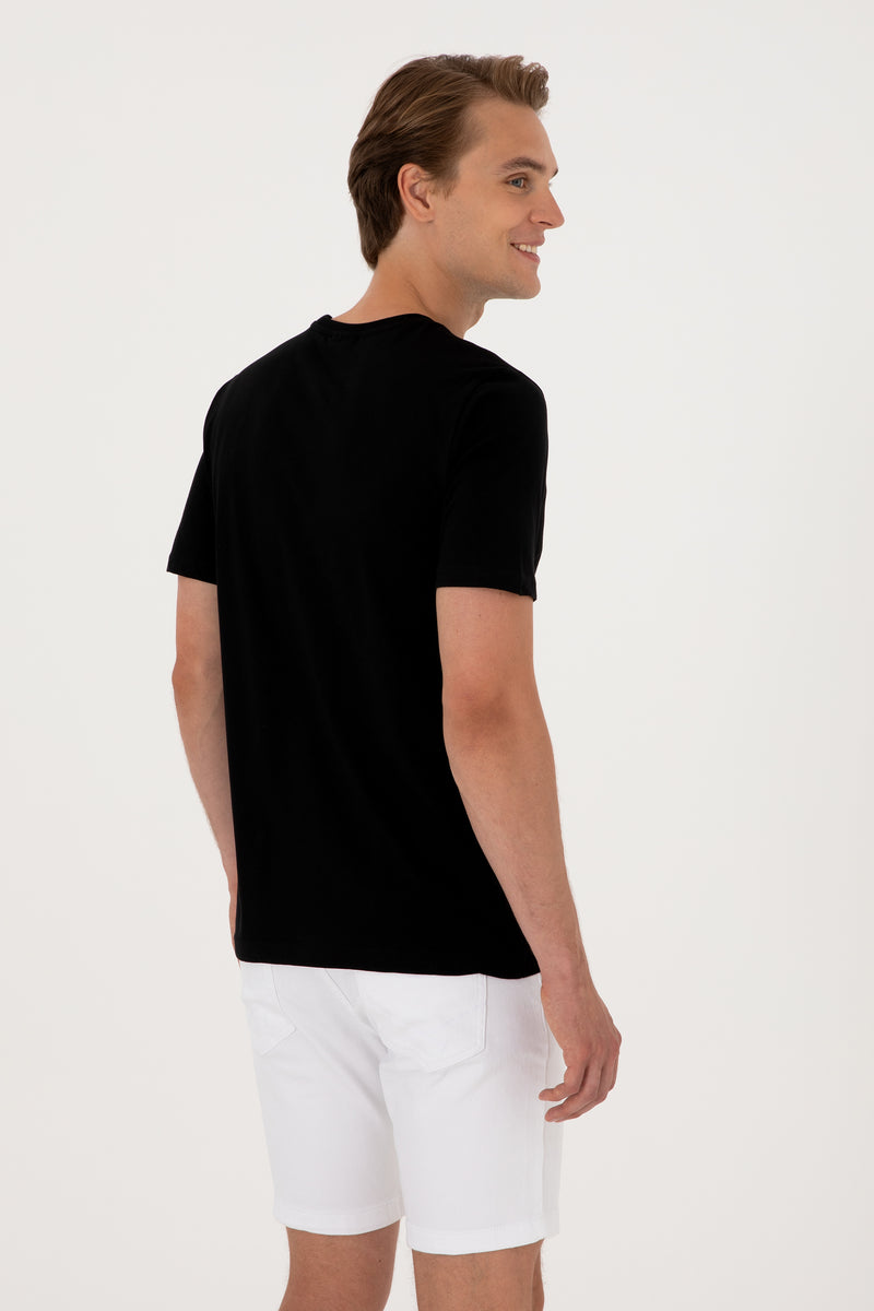 Tricou Barbat Negru cu Guler Rotund