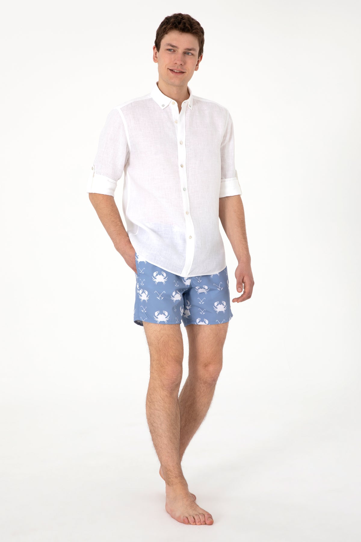 Sort de Baie Barbat Albastru Deschis Cu Print