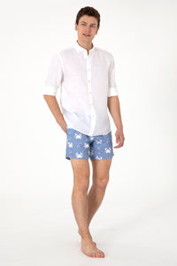 Sort de Baie Barbat Albastru Deschis Cu Print