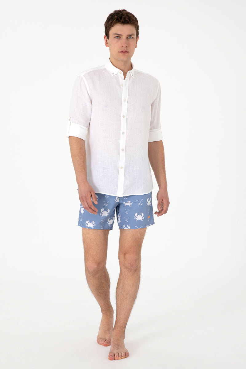 Sort de Baie Barbat Albastru Deschis Cu Print